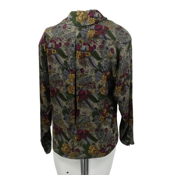 Vintage 100% Silk Dark Floral Asymmetrical Collar Blouse Size 8 Michii Moon - Picture 6 of 10